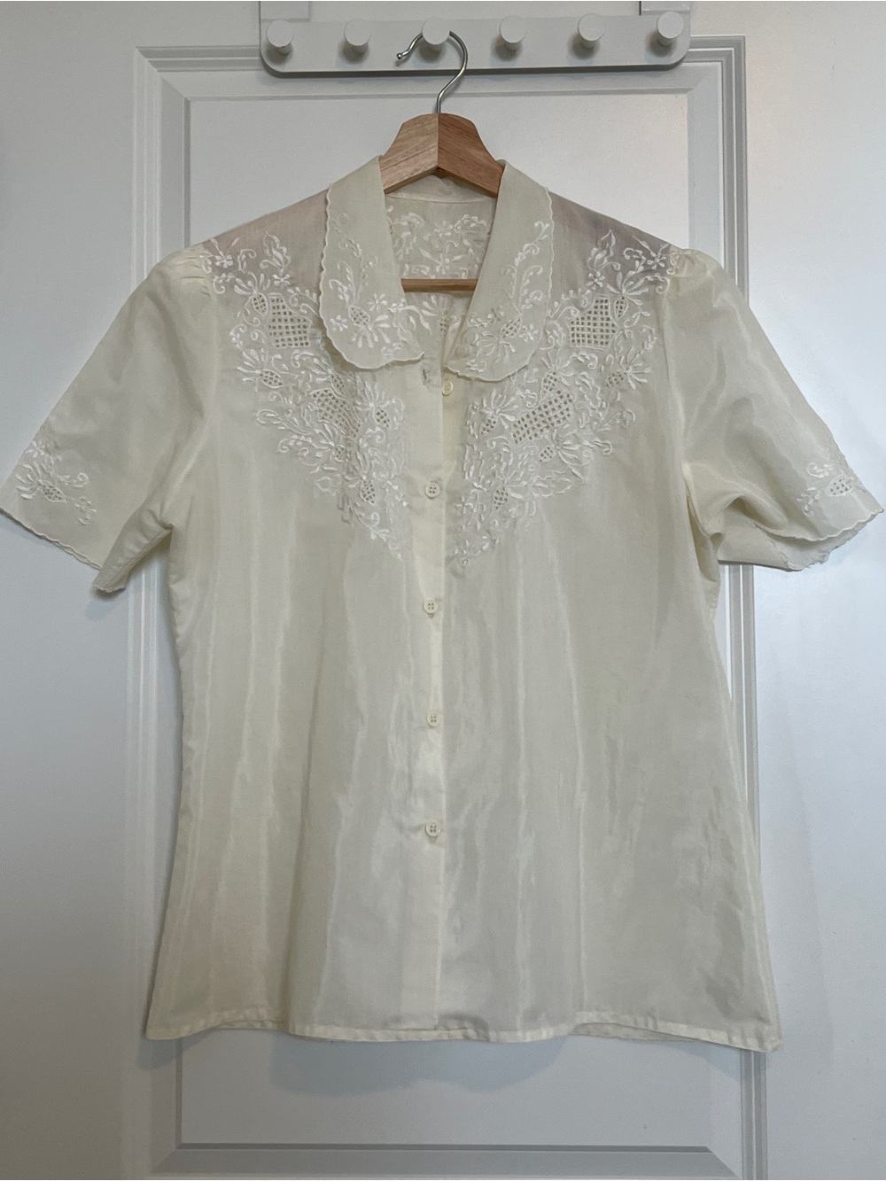 Elegant Cream Embroidered Button-Down Blouse
